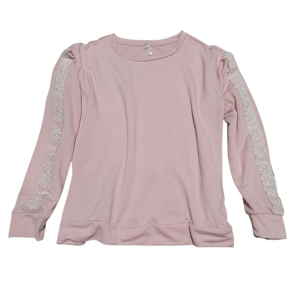 Flora blush sweatshirt with lace trim accent